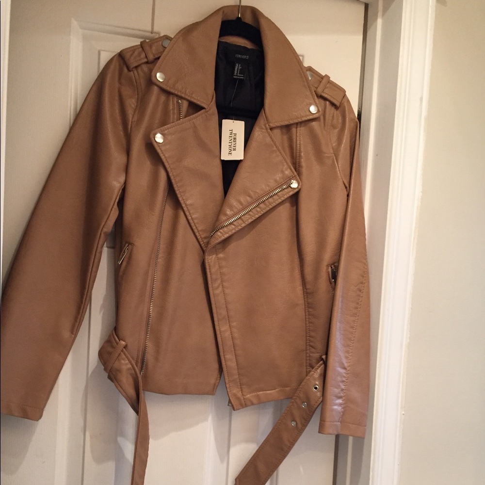 Forever 21 Camel Faux Leather Moto Jacket